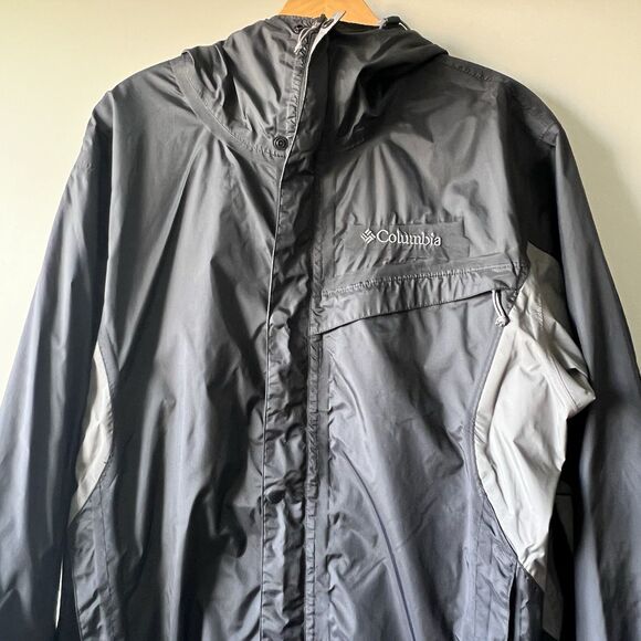 Columbia Full Zip Windbreaker Rain Jacket Men's Medium Black Gray Lined Outdoor - Picture 4 of 11